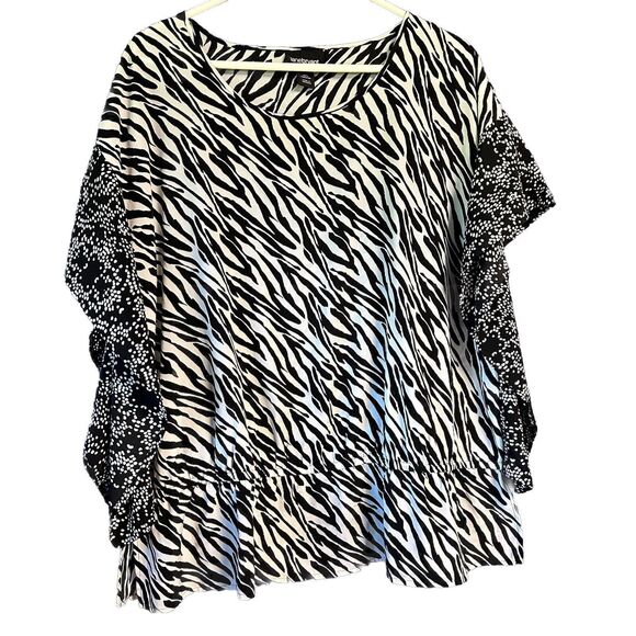 Lane Bryant Women's Animal Print Top Size Plus  2x 18/20 Black & White Polka Dot - Picture 1 of 6
